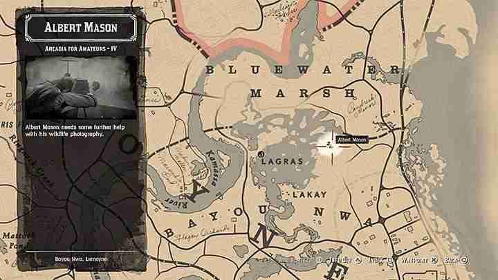 Red Dead Redemption 2 mapa do tesouro Pântano Bluewater 