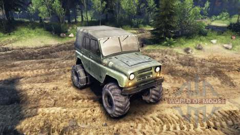 O UAZ-469 com novas rodas para Spin Tires