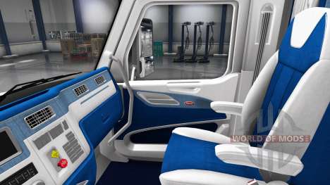 Branco e azul, interior em um Peterbilt 579 para American Truck Simulator