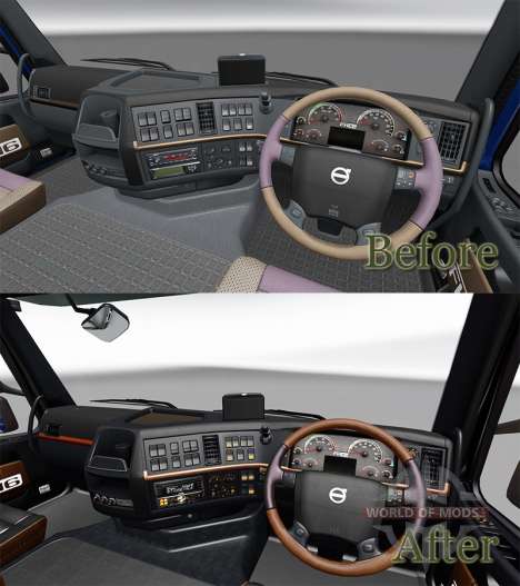 Preto-e-castanho interior do Volvo para Euro Truck Simulator 2