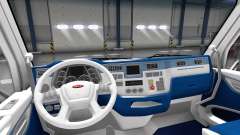 Branco e azul, interior em um Peterbilt 579 para American Truck Simulator