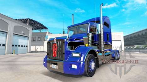 A pele Azul-preto no caminhão Kenworth T800 para American Truck Simulator