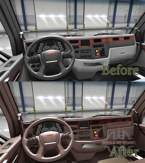 Luxo marrom interior Peterbilt 579 para American Truck Simulator