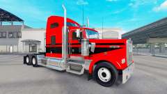 A pele Vermelho-preto com listras no caminhão Kenworth W900 para American Truck Simulator