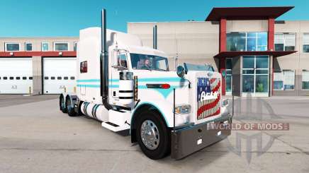 A pele Azul e branco para o caminhão Peterbilt 389 para American Truck Simulator