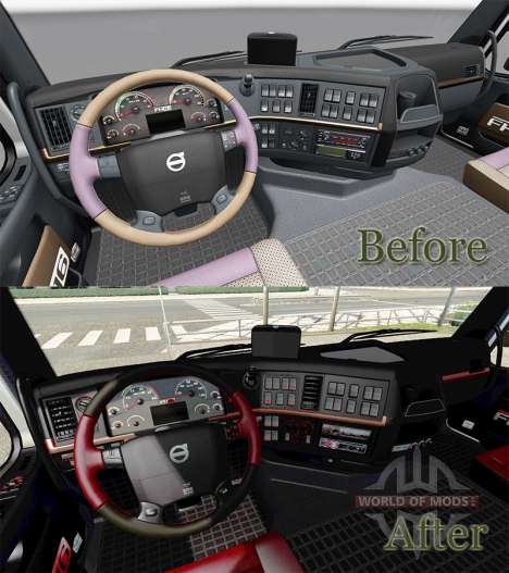 O preto e o vermelho do interior da Volvo para Euro Truck Simulator 2