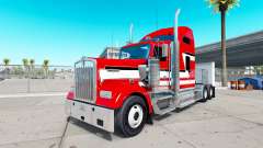 A pele Vermelha e Branca sobre o caminhão Kenworth W900 para American Truck Simulator