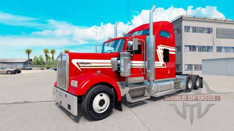 A pele Vermelha e Creme no caminhão Kenworth W90 para American Truck Simulator