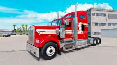 A pele Vermelha e Creme no caminhão Kenworth W900 para American Truck Simulator