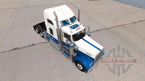 A pele Azul-branco-caminhão Kenworth W900 para American Truck Simulator