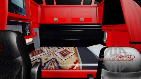 O interior é Vermelho e Preto Peterbilt 389 para American Truck Simulator