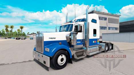 A pele Azul-branco-caminhão Kenworth W900 para American Truck Simulator