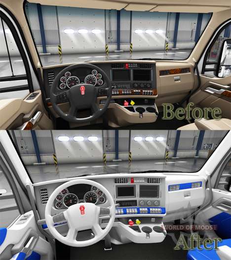 O interior é Branco e Azul para Kenworth T680 para American Truck Simulator