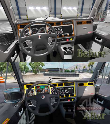 O interior é Amarelo-cinza para Kenworth W900 para American Truck Simulator